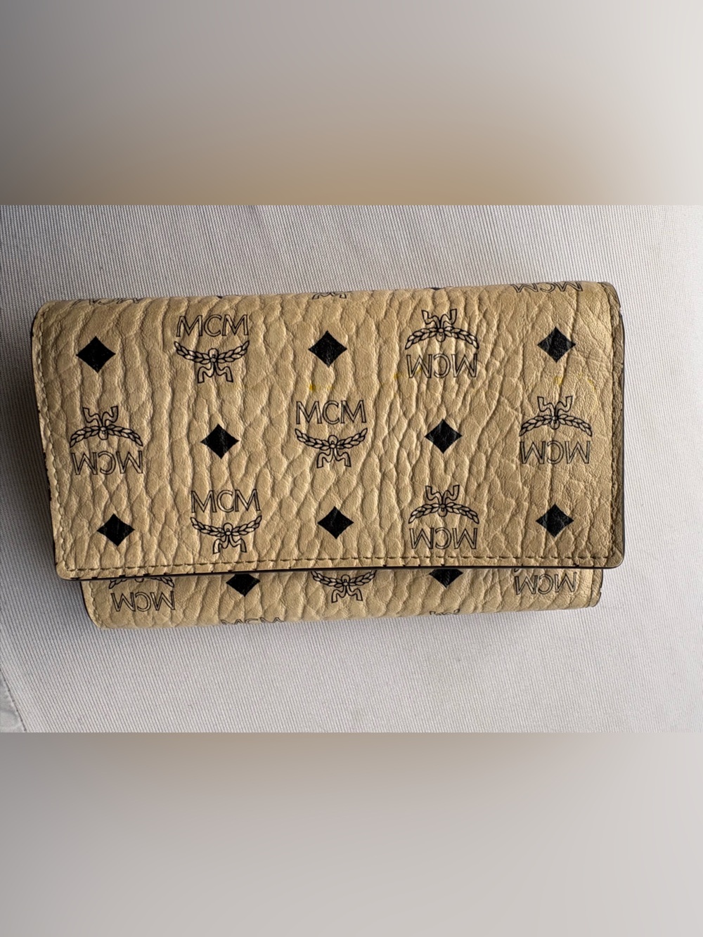 MCM Beige & Black Logo Fold Wallet